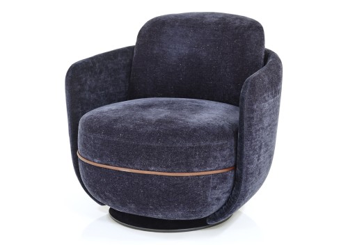 Wittmann Miles Lounge Chair_Fauteuil: Bormio Night Blue / Cognav Leather Piping