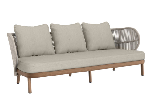 Kun Design Jumbo 3 Seater Sofa: Teak Look Aluminium Base with Sand HF006 Rope and Sand SEF4008 Cushions
