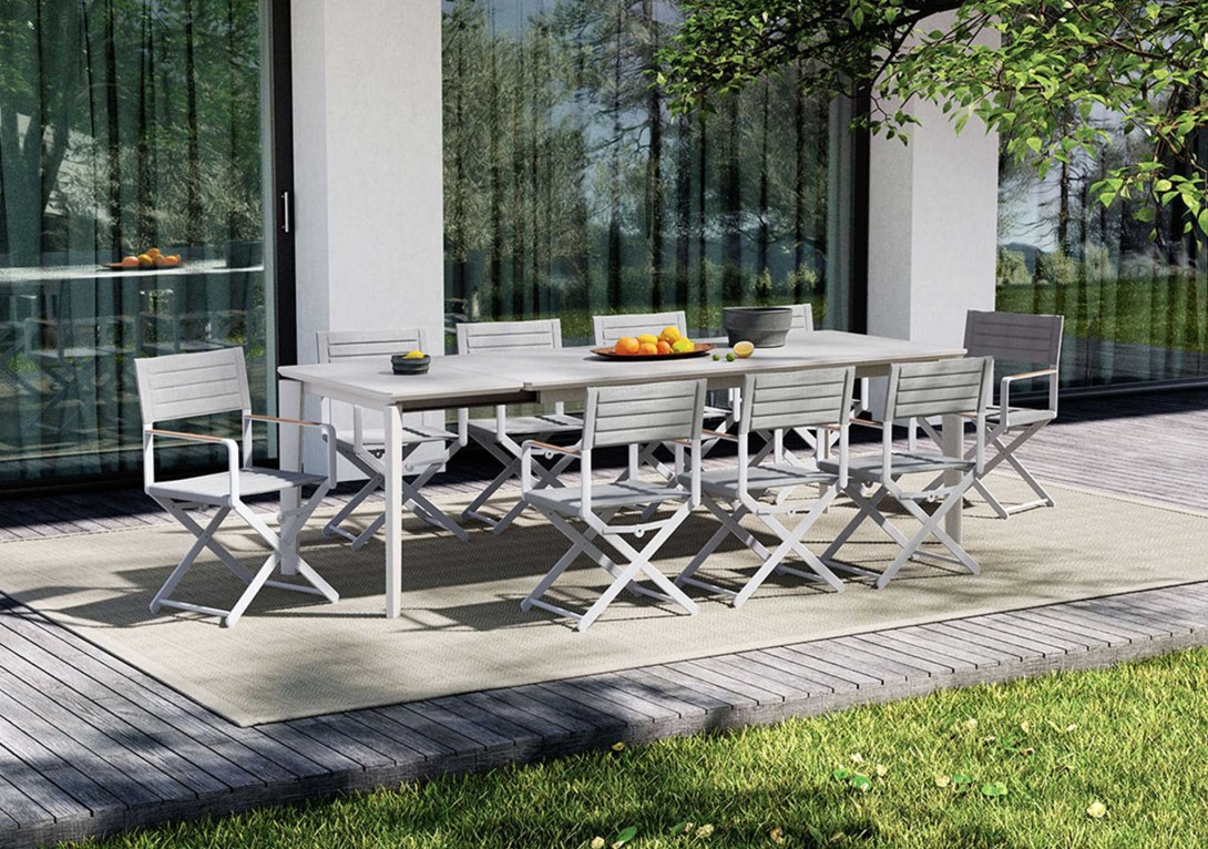 Kun Design Chic Folding Chair in White and Light Grey with Bagel Dining Table