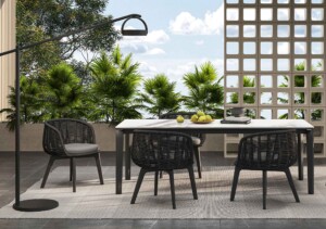 Kun Design: Bagel Dining Table - Rectanglar Fixed with Custom Anthracite Frame Light Grey Ceramic DOMO