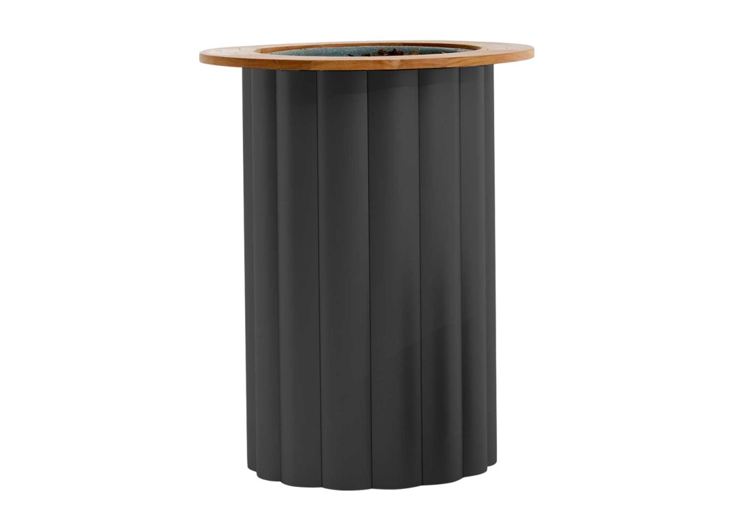 Lotus Planter Tall Kun Design Matt Black Teak Top