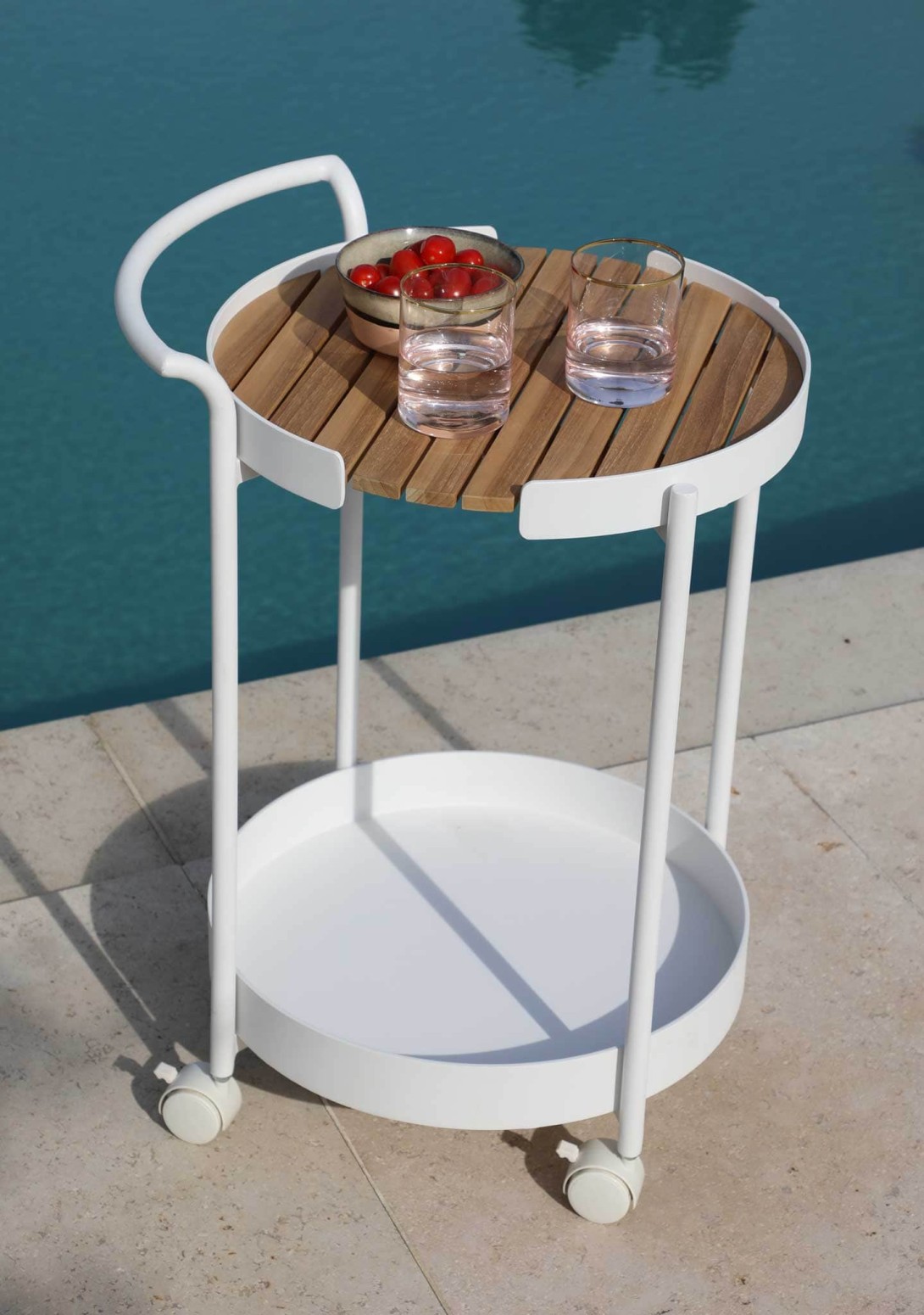 DOMO Home Bloom Trolley White Frame Teak Top