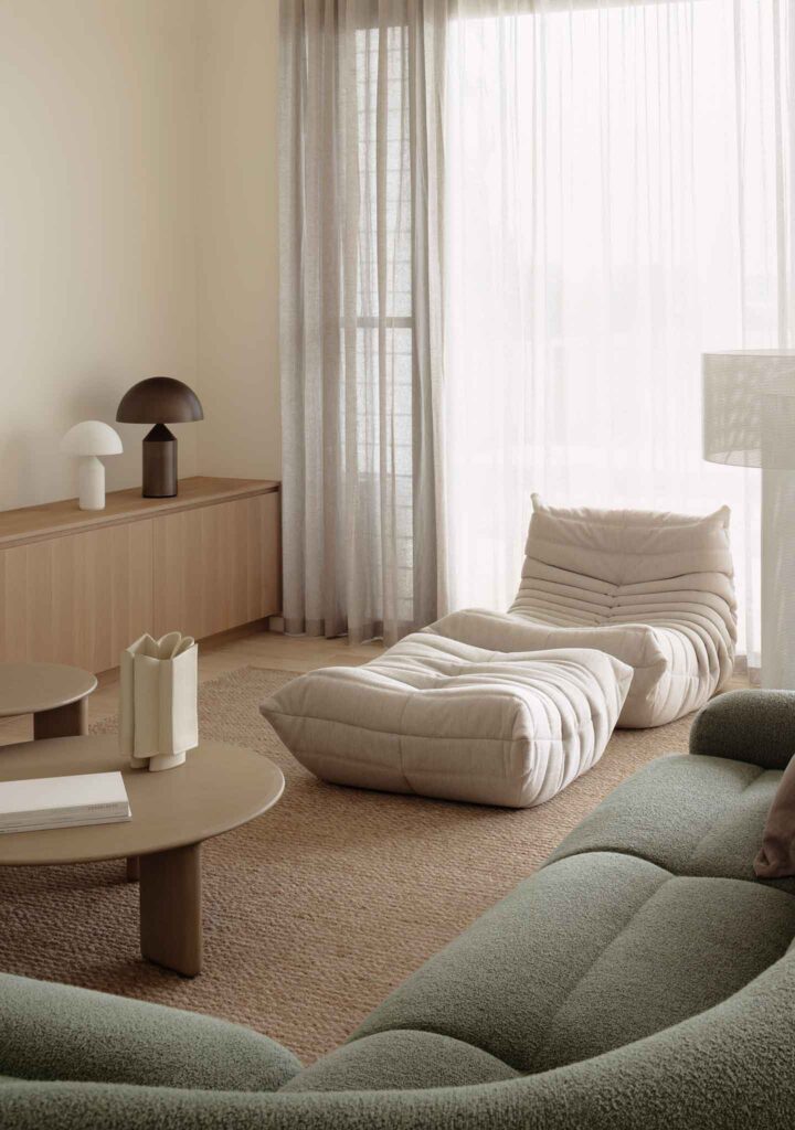 Oasis Coffee and Side Table White Oak Togo Fireside with Footstool Asola Floor Lamp. Dornoch Residence West End. Brock Beazley