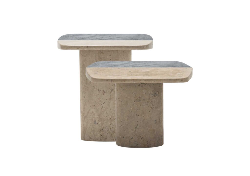 Ligne Roset: Biscotto Pedestal Table Low and High Table DOMO marble