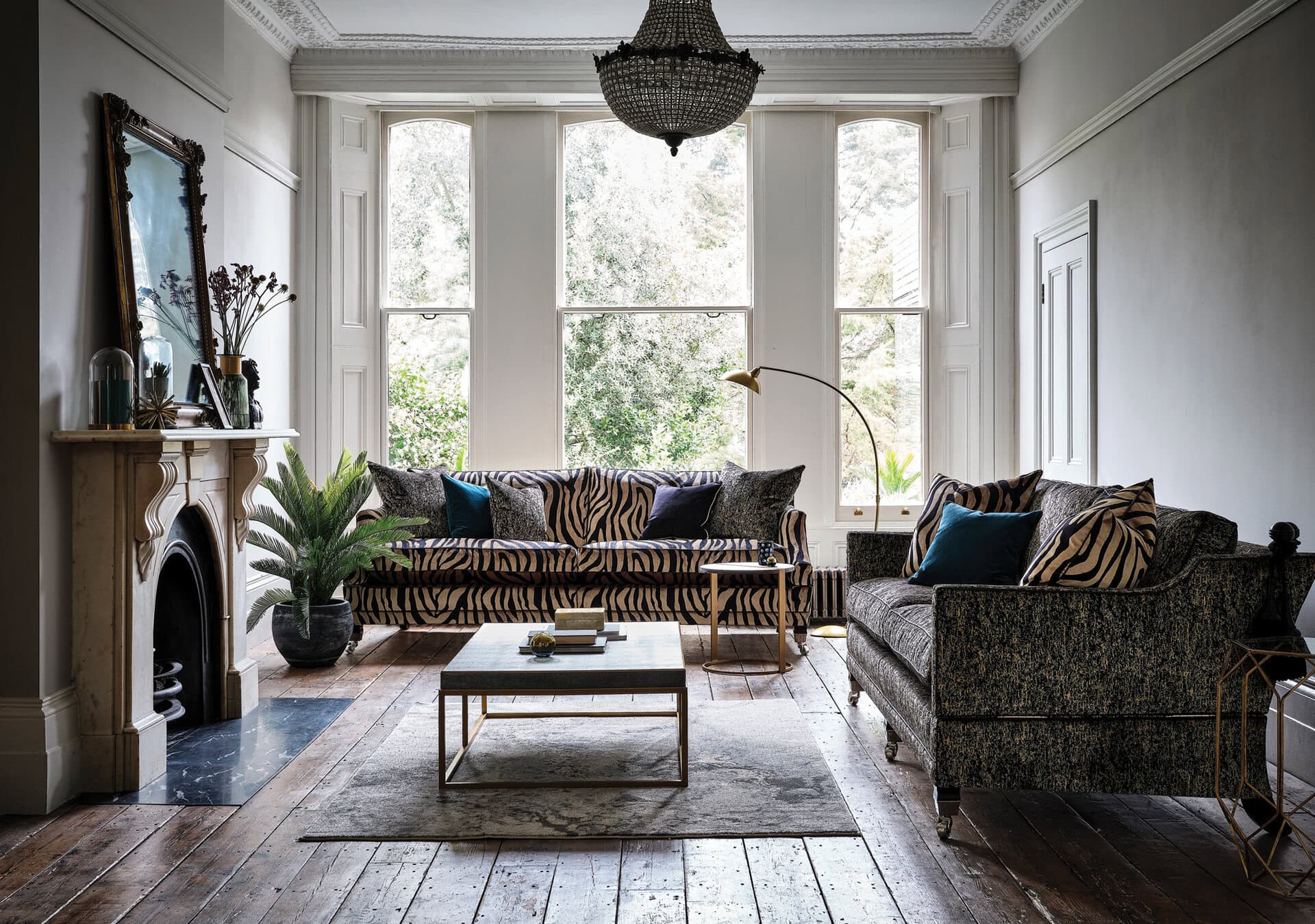 DURESTA: Custom Hornblower crafted in zebra fabric beside custom Trafalgar sofa DURESTA: Custom Hornblower crafted in zebra fabric beside custom Trafalgar sofa