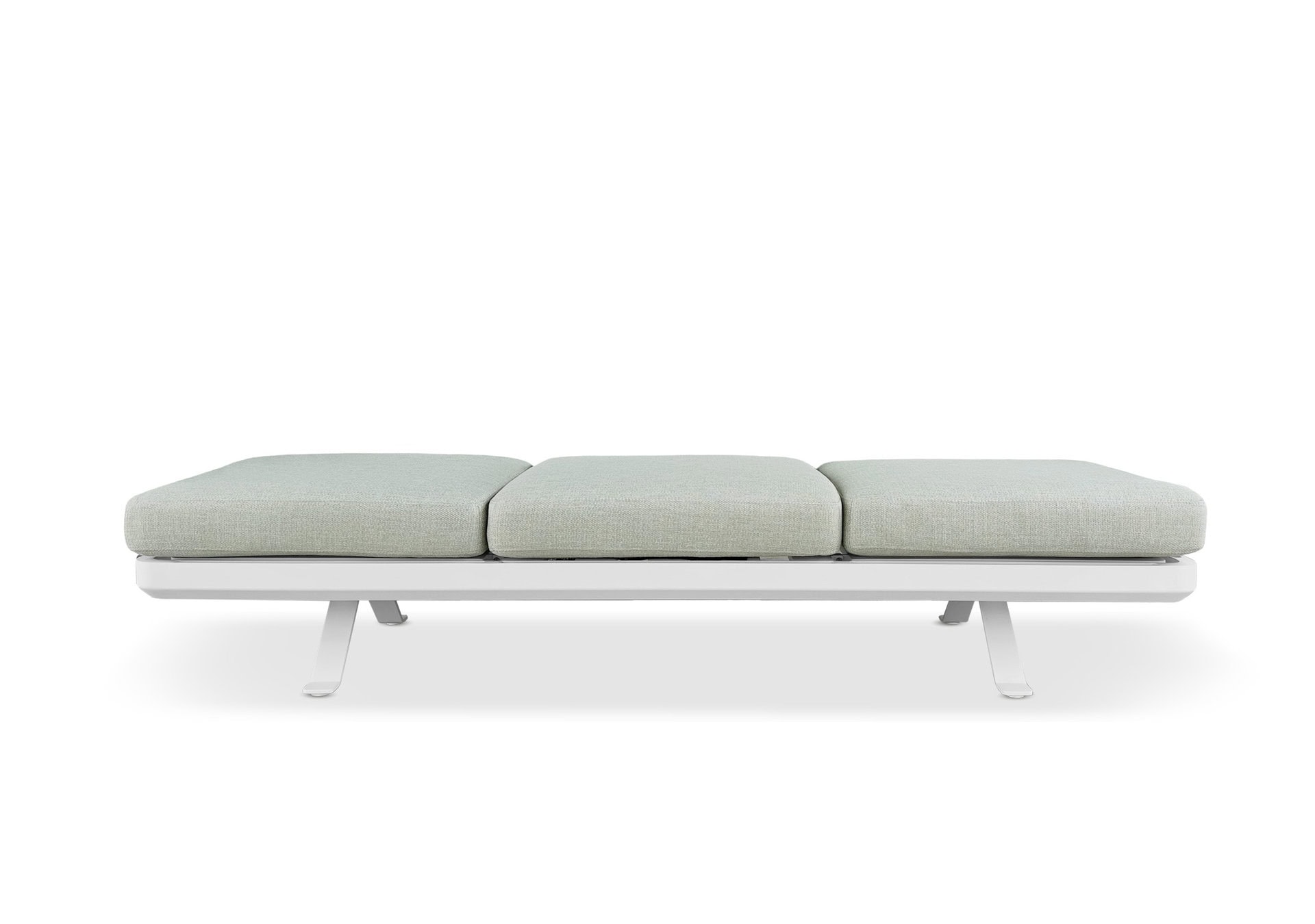 DOMO Outdoor Orlando 3 Seat Sofa With Arms and Backrests Removed: White Frame with Fontelina 025 Upholstery DOMO Outdoor Orlando 3 Seat Sofa With Arms and Backrests Removed: White Frame with Fontelina 025 Upholstery