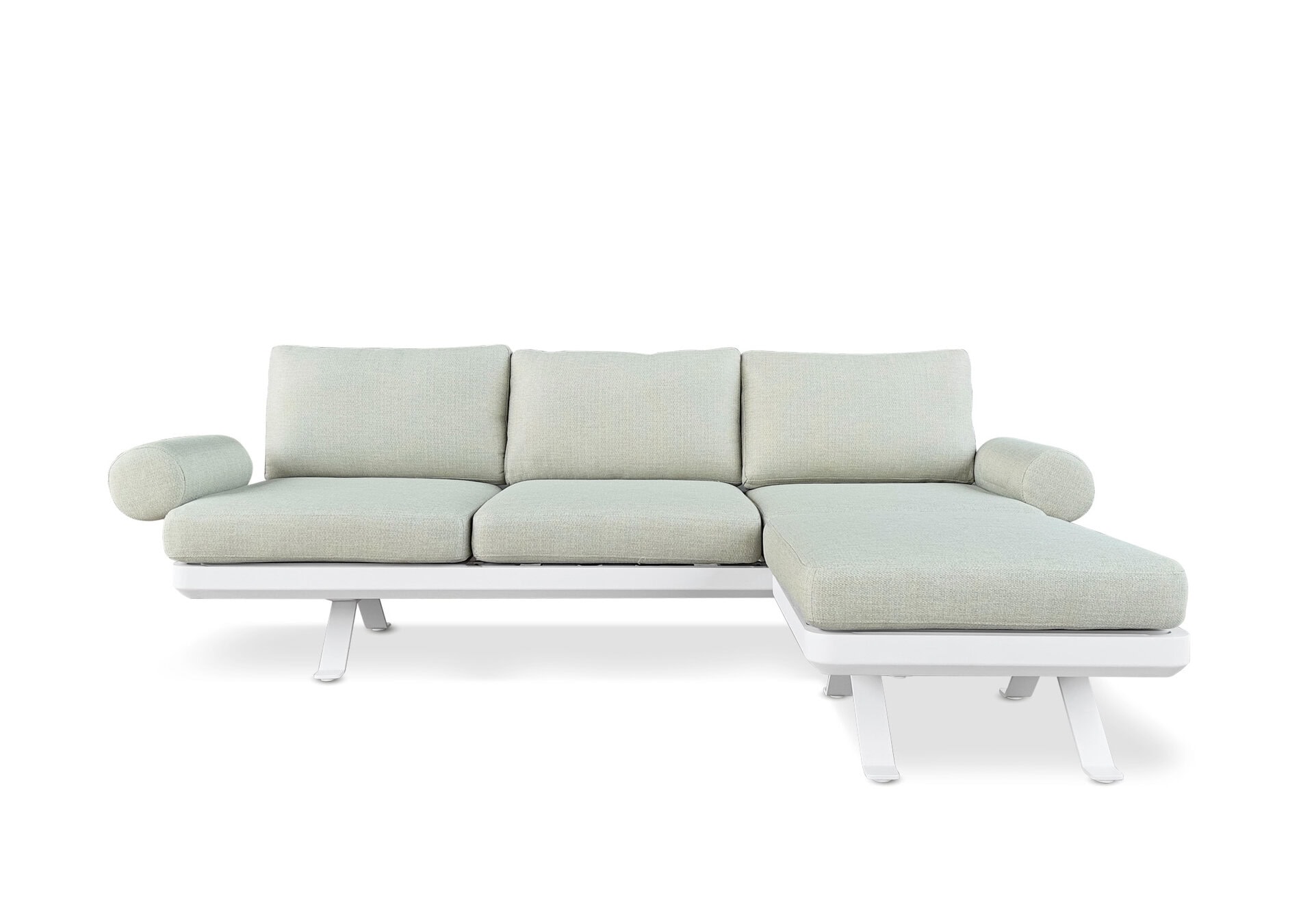 DOMO Outdoor Orlando 3 Seat Sofa With Arms and Chaise Sold Separately: White Frame with Fontelina 025 Upholstery DOMO Outdoor Orlando 3 Seat Sofa With Arms and Chaise Sold Separately: White Frame with Fontelina 025 Upholstery
