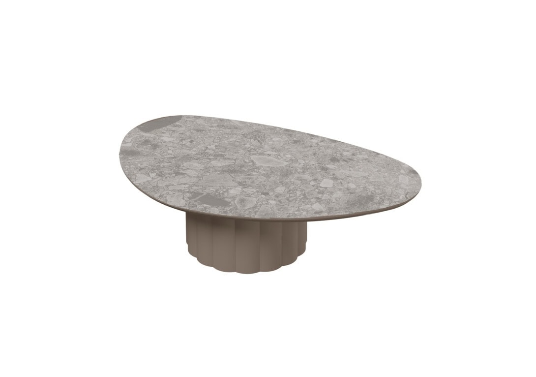 KUN Design Lotus Curve Coffee Table 120cm: Khaki Brown with Venice Grey Ceramic Top