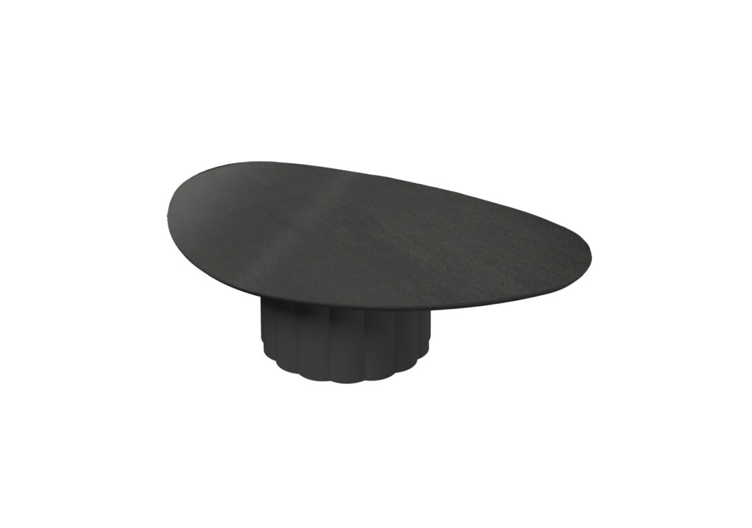 KUN Design Lotus Curve Coffee Table 120cm: Matt Black Base with Shiny Black Ceramic Top