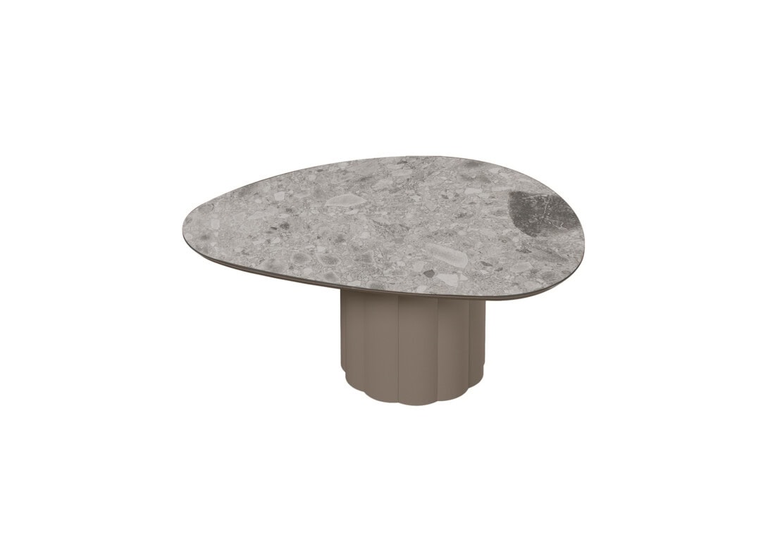 KUN Design Lotus Curve Coffee Table 95cm: Khaki Brown with Venice Grey Ceramic Top
