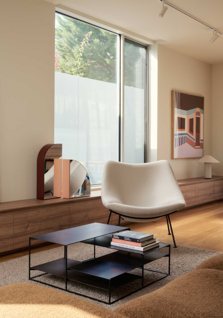 Alfred Street Residence FYC Architects Veeral Patel DOMO colourful house melbourne mid century modern oyster armchair Ligne Roset Marceau Mojave